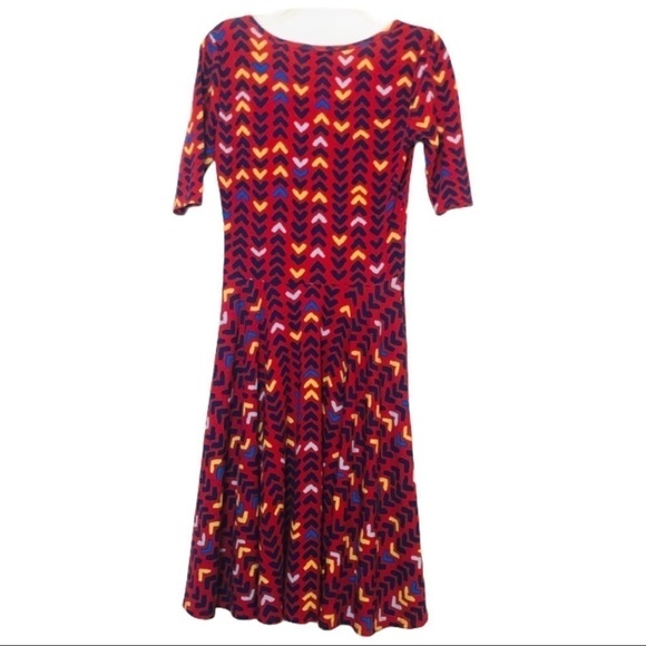 LuLaRoe Red Navy Arrow Print Midi Dress Size S - Picture 3 of 7